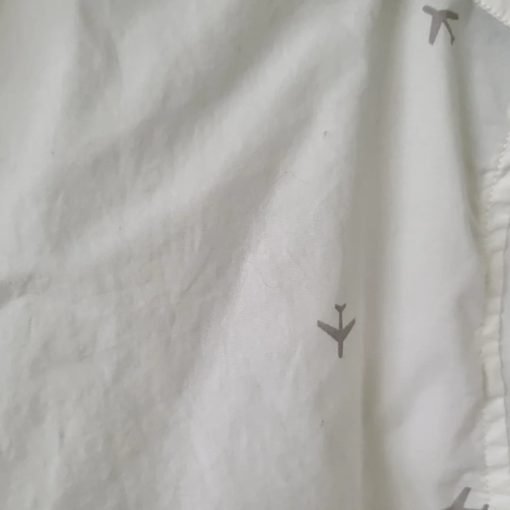 Banana Republic Airplane Print White Casual Button Down Luxe Poplin - Size Med